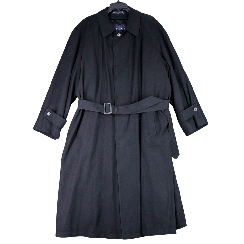 Ralph Lauren Trench Coat Mens 48R Black Microfiber Belted Removable Liner Formal